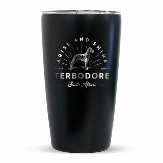 MiiR Vacuum Insulated Stainless Steel Tumbler with Terbodore Logo and Great Dane dog logo